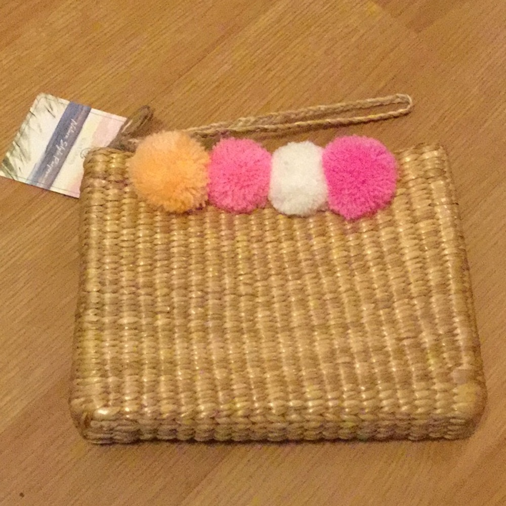 NWT Sea&Grass Seagrass Pom Pom Clutch Wristlet